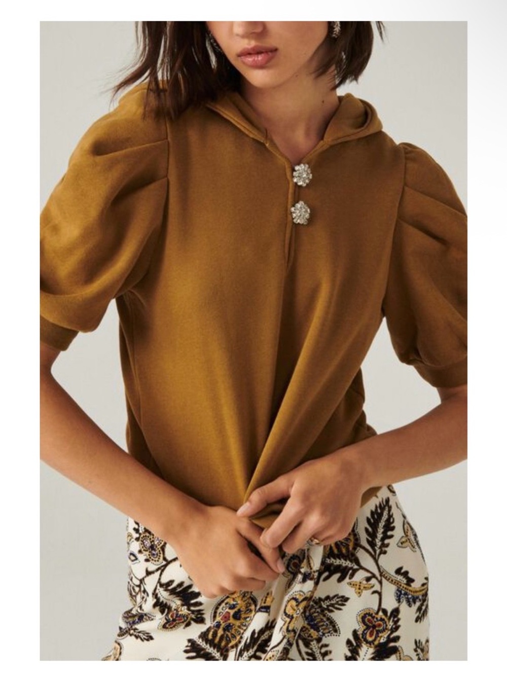 ba&sh Short-Sleeve Hooded Top with Decorative Buttons